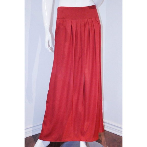 RONEN CHEN Long POCKET Pleated OLIVIA SKIRT Brick ORANGE Made in Israel $175